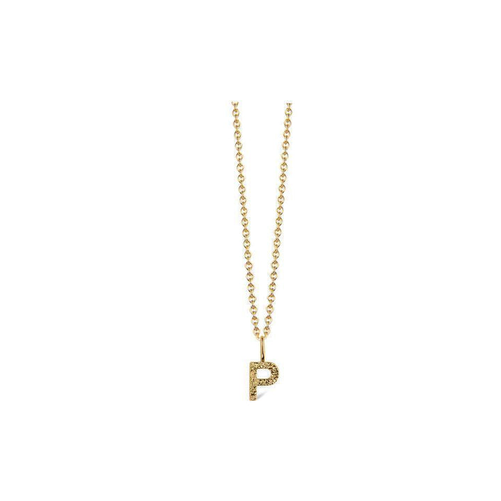 jeberg-jewellery-i-am-me-bogstav-solvforgyldt halskæde med bogstav P i guldtonet finish, enkel detalje. Model 42000-016-16