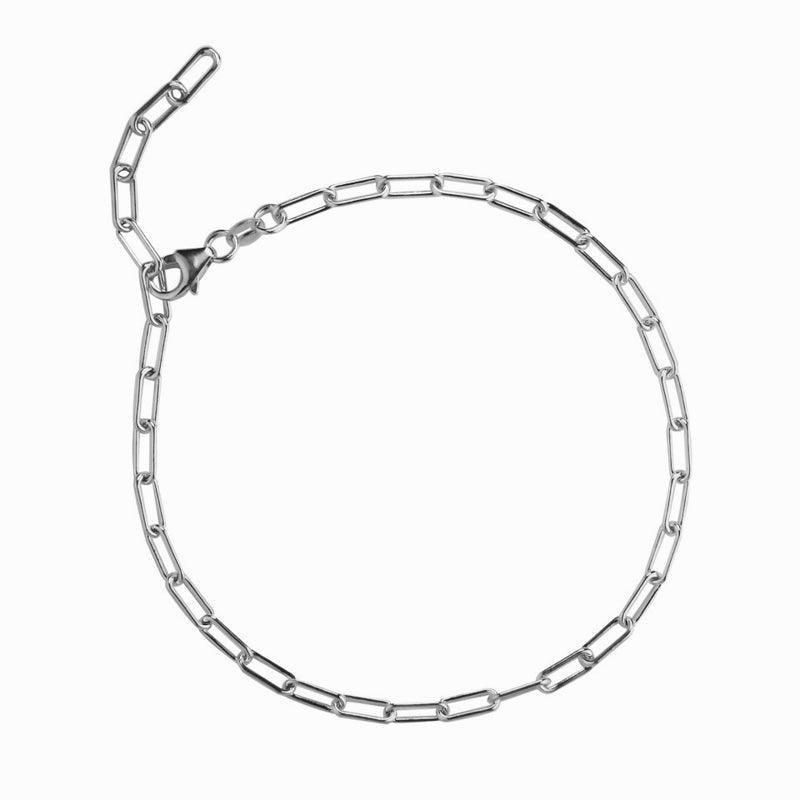 Jeberg Jewellery Sophia Silber-Fußkettchen mit länglichen offenen Gliedern, minimalistisches Design auf weißem Hintergrund. Modell 4550-S-1