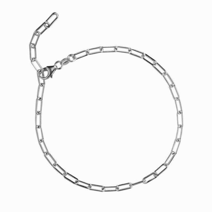 Jeberg Jewellery Sophia Silber-Fußkettchen mit länglichen offenen Gliedern, minimalistisches Design auf weißem Hintergrund. Modell 4550-S-1