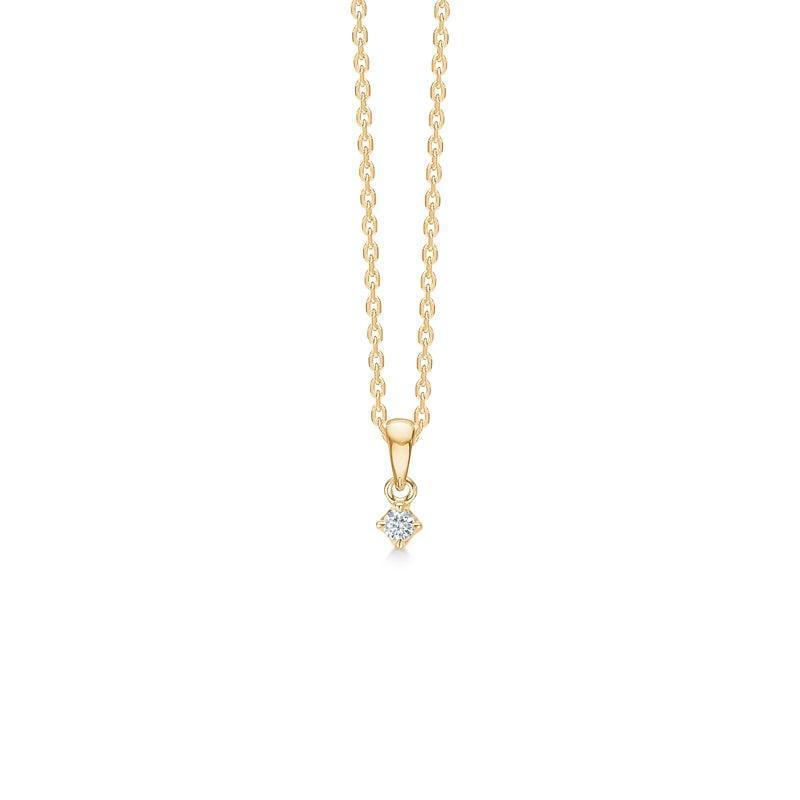 Mads Z 14 kt Crown Diamond Pendant 0,04 ct zeigt einen kleinen Anhänger in Gold mit rundem Brillant, Modell 1531604-1