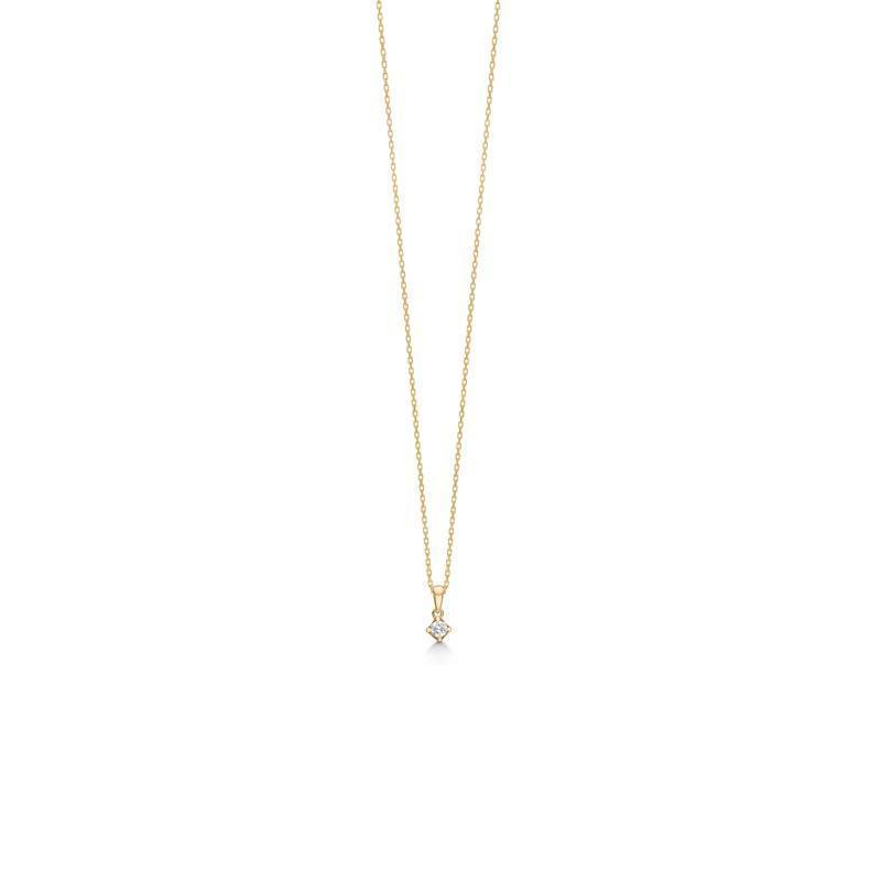 Mads Z 14-kt-Kronendiamant-Anhänger mit 0,09 ct, abgebildet als elegante Halskette in Gold mit einem kleinen Diamanten. Modell 1531609-1