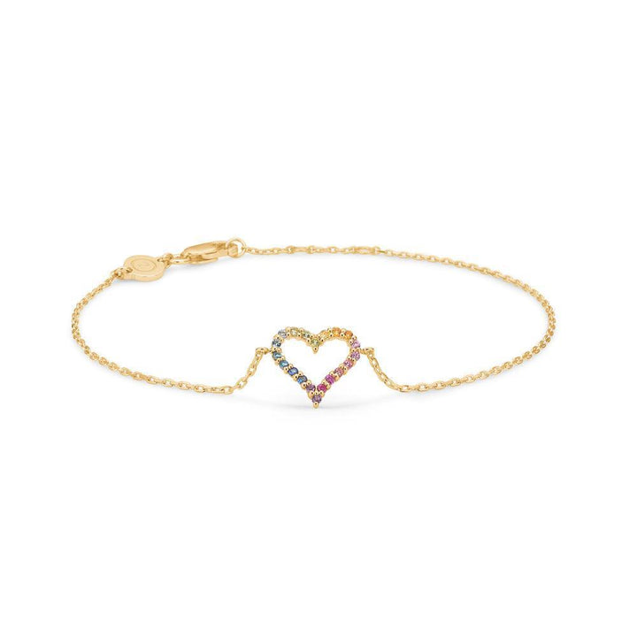 Mads Z 14kt Tender Heart Rainbow Armband mit Herzanhänger in Regenbogenfarben an einer feinen Goldkette. Modell 1554340