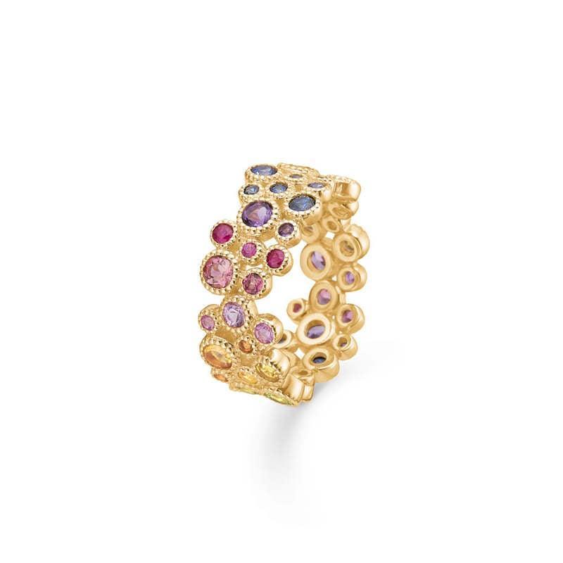Mads Z Luxury Rainbow Ring forside, guldring med flerfarvede ædelsten, model 93792