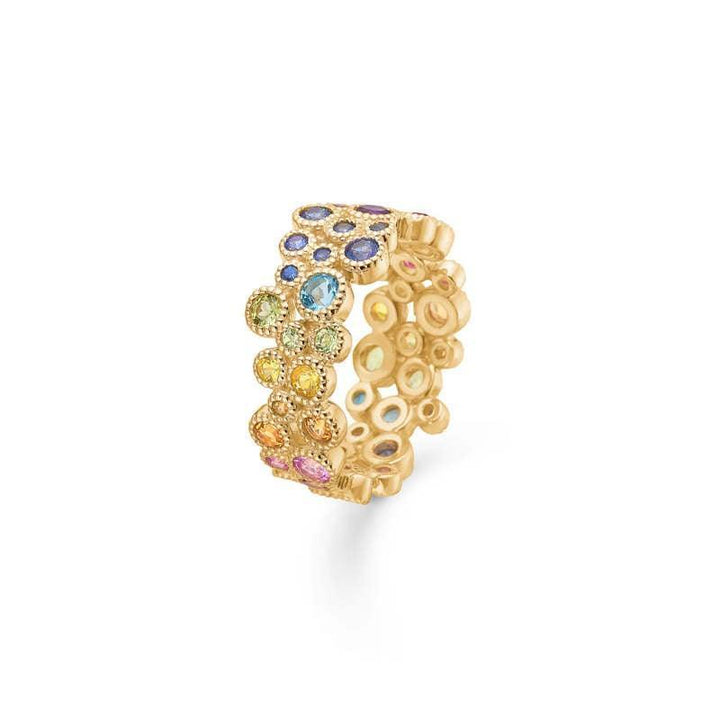 Mads Z Luxury Rainbow ring i guld med farvede sten, forsidevisning. Model 63657.