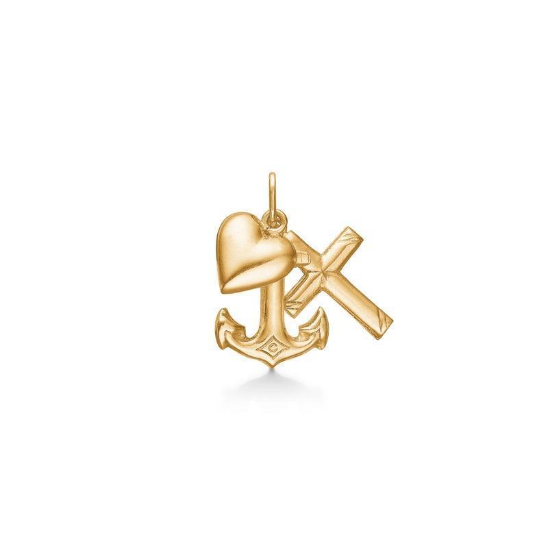Mads Z Faith, Hope & Love Anhänger aus 14 Karat Gold mit Herz, Anker und Kreuz, Modell 8530545.