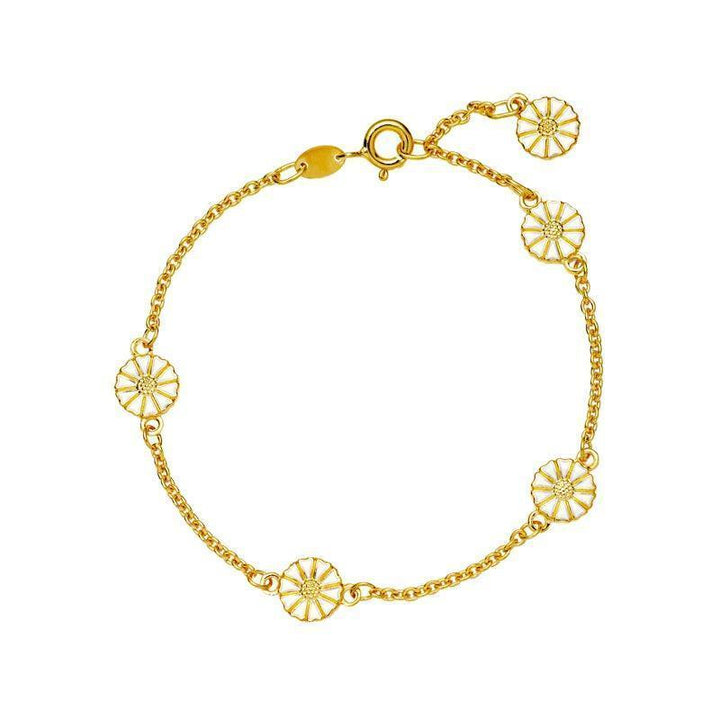 Vergoldetes Gänseblümchen-Armband mit weißen Gänseblümchen in einer eleganten Kette, Modell 90107018-5-m.