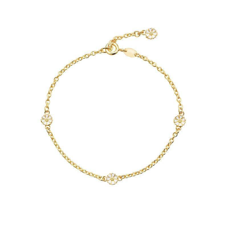 Gänseblümchen-Armband aus vergoldetem Gold mit kleinen Gänseblümchendetails an einer Goldkette, Modell 90105017-M