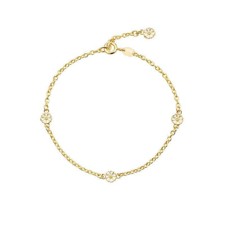 Gänseblümchen-Armband aus vergoldetem Gold mit kleinen Gänseblümchendetails an einer Goldkette, Modell 90105017-M