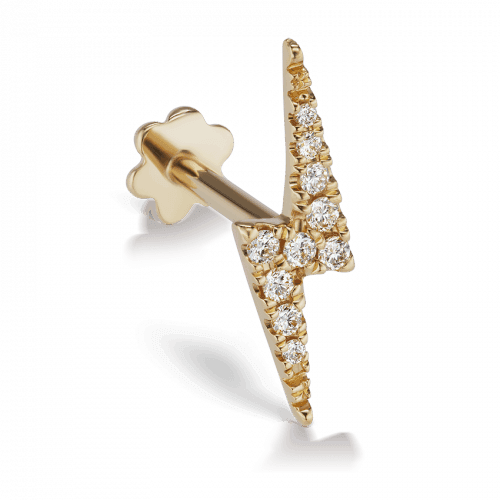 Der 11 mm Diamond Lightning Bolt Threaded Stud von Maria Tash zeigt einen eleganten Lightning Bolt-Ohrstecker in Gold mit Diamanten, Modell XLB11D-001-1