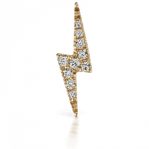 Maria Tash 11 mm Diamant-Blitzbolzen-Gewindestecker in Gold mit Diamanten und Blitzdetail. Modell xlb11d-001-2