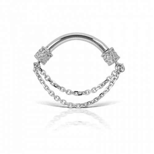 Maria Tash 14 g 6,5 mm Doppelketten-Septum-Spinner-Schmuck in glänzendem Silber mit zwei feinen Ketten. Modelless2ch1465-w-1.