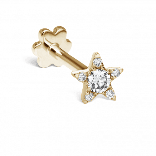 Maria Tash 4,5 mm Diamant-Stern-Gewindestecker aus 18 Karat Gold mit Sternform und Diamanten. Modell XSTAR45D-001