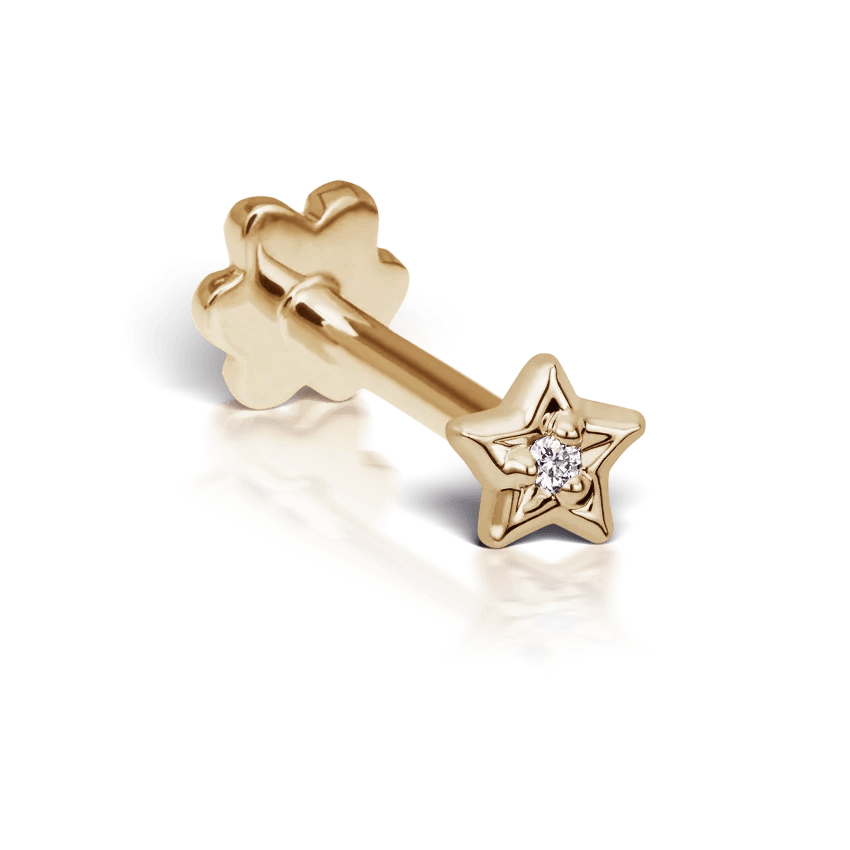 Maria Tash Diamond Solitaire Star XSSTARD YG, elegante sternförmige Ohrringe in Gold mit Brillant, Modell XSSTARD-YG-W3-001-1.