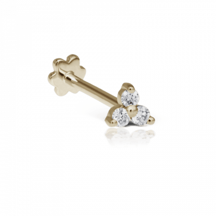 Maria Tash Diamond Trinity Threaded Stud in Gold mit drei klaren Diamanten, Modell x3dtrd-001-1.