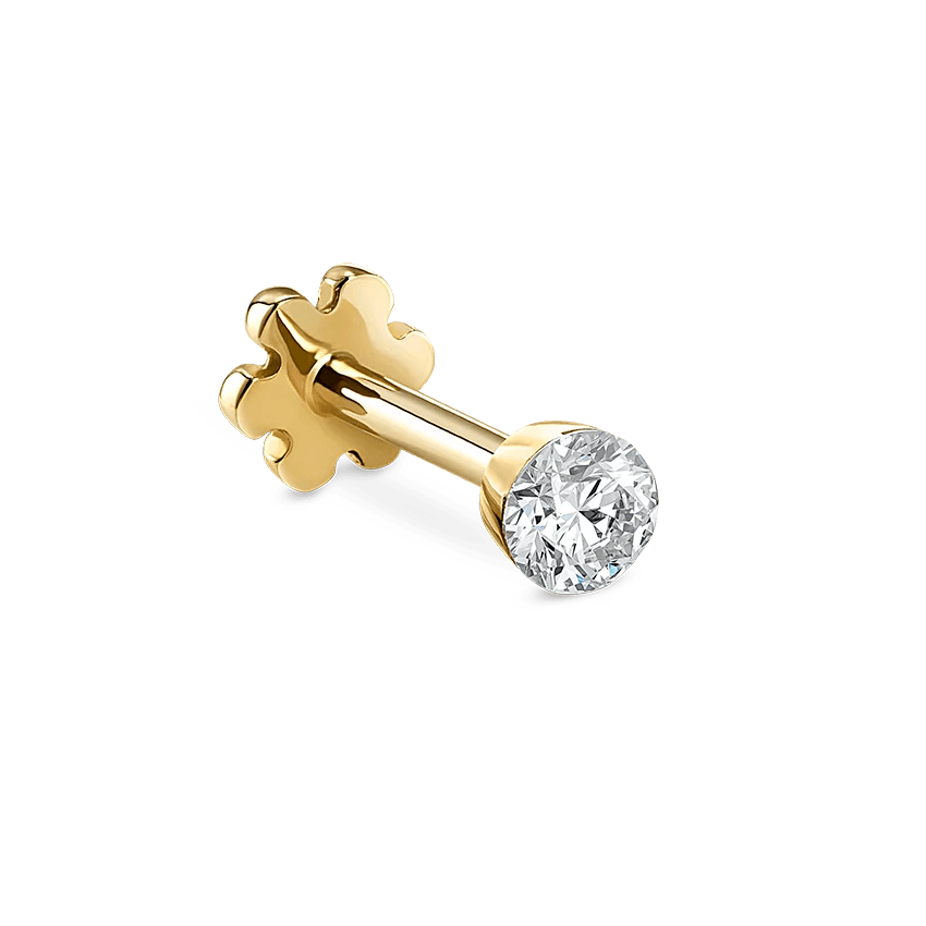 Maria Tash Invisible Set Diamond 2mm in gold with round brilliant, detail photo of earrings. Modell XIVD-YG-W2-001-1.
