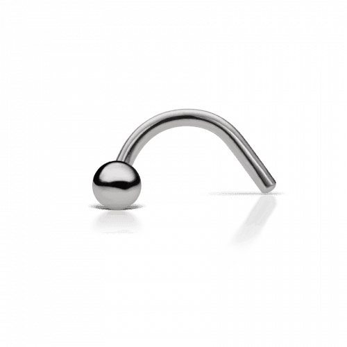 Maria Tash Nasenpiercing 2 mm Kuppel aus 14 Karat Weißgold, minimalistischer Nasenschmuck in glänzendem Gold. Modell NDM2-W-1.