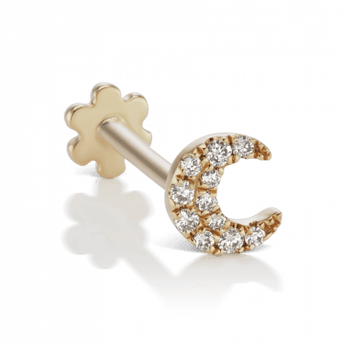 Maria Tash Kleiner Diamant-Mond-Ohrstecker mit Gewinde, 18 Karat Gold mit funkelnden Diamanten, Modell XMSNPAD-001-1.