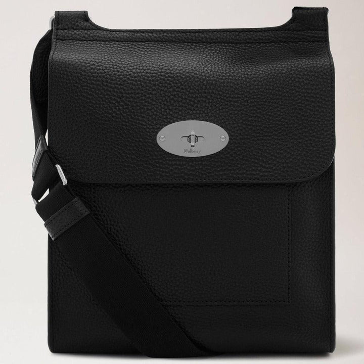 Mulberry Antony N Classic Grain schwarze Umhängetasche aus genarbtem Leder mit silbernen Details, Modell HH4645205A211