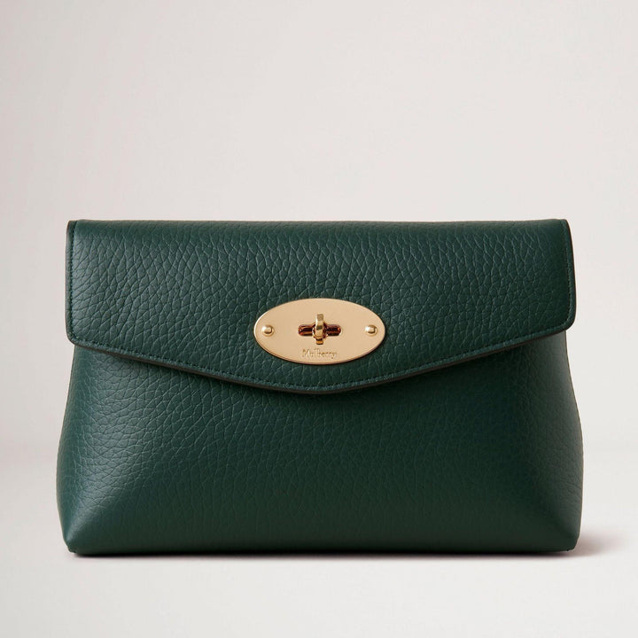 Mulberry Darley Kosmetiktasche aus dunkelgrünem geprägtem Leder mit goldener Schnalle, Modell RL6544736Q633