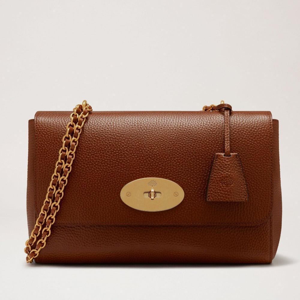 Mulberry Mittel Lily Kleine Classic Grain Oak, Umhängetasche aus braunem Leder mit Goldkette. Modell HH8732552G110