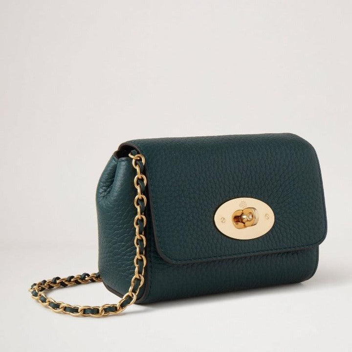 Mulberry Mini Lily mulberry Grün zeigt Umhängetasche aus dunkelgrünem Leder mit goldener Kette, Modell RL7749736Q633
