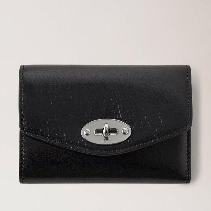 Mulberry Geldbörse Darley Gefaltete Geldbörse High Shine Leather aus schwarzem Glanzleder, Modell RL6829213A100