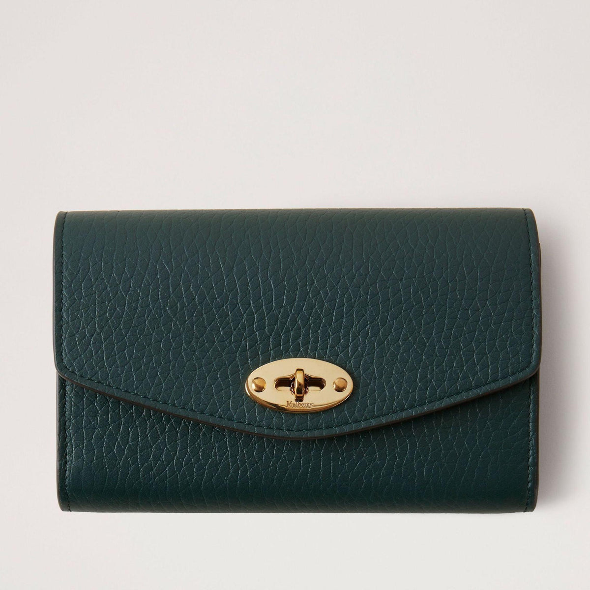 Mulberry Geldbörse Darley Mittelgroße Geldbörse Heavy Grain aus dunkelgrünem Leder mit goldenem Verschluss, Modell RL6540736Q633