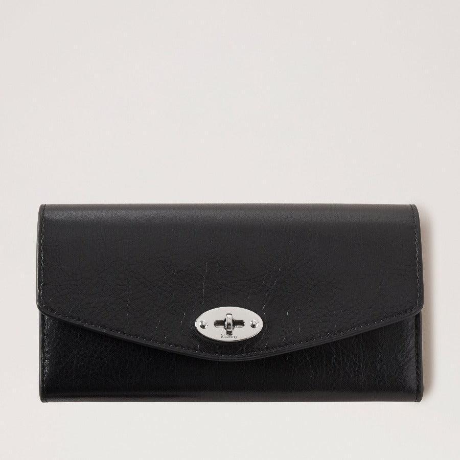 Mulberry Geldbörse Darley Geldbörse High Shine Black aus glänzendem schwarzem Leder mit silbernem Verschluss, Modell RL6826213A100