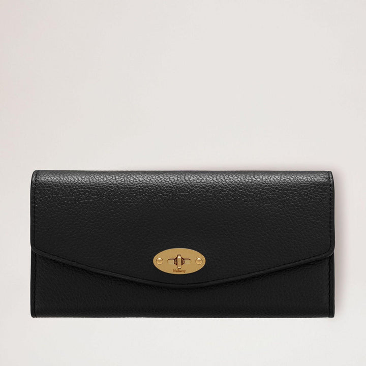 Mulberry Geldbörse Darley Geldbörse Small Classic Grain Black, schwarze Geldbörse aus Leder mit goldenem Verschluss, Modell RL4868205A100