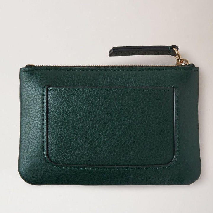 Mulberry Portemonnaie Plaque Kleines Münzfach mit Reißverschluss aus dunkelgrünem Leder mit Reißverschlussdetail. Modell RL7067205Q633.