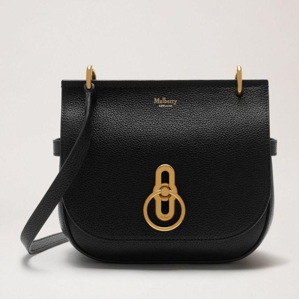 Mulberry Kleine Amberley Satchel Small Classic Grain Black, schwarze Ledertasche mit goldenen Details, Modell HH4966205A100