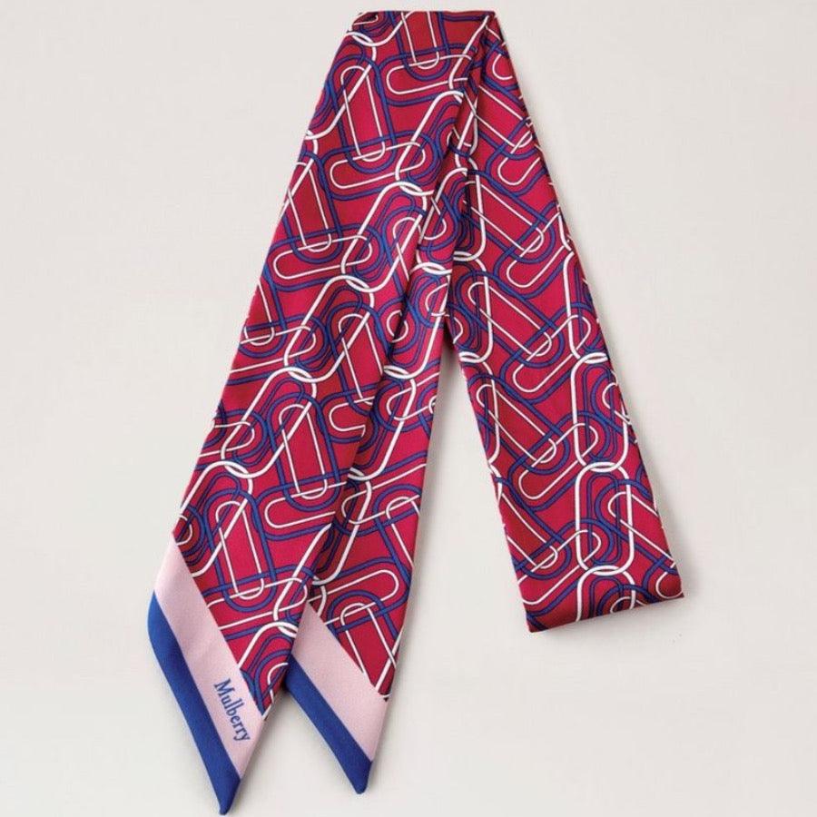 Mulberry Softie Chain Skinny-Schal mit rotem und blauem Grafikmuster, Modell VS4743920L690
