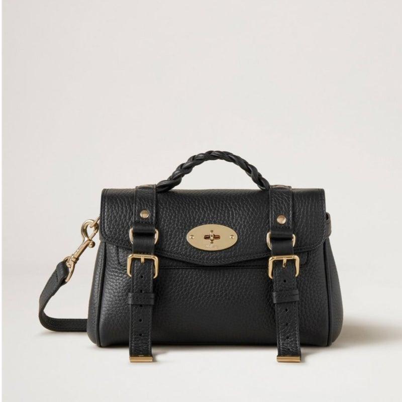 Mulberry Tasche Mini Alexa Heavy Grain Black mit geflochtenem Griff und goldenen Details, Modell RL6595736A100.