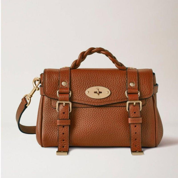 Mulberry Tasche Mini Alexa Heavy Grain Chestnut aus braunem Narbenleder mit geflochtenem Griff, ModellRL6595736G653