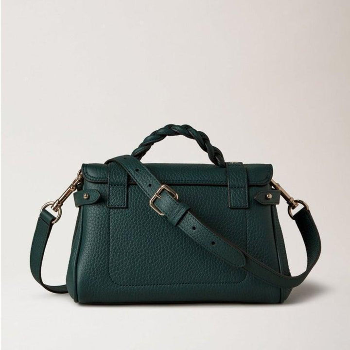 Mulberry Tasche Mini Alexa Heavy Grain Mulberry Grün mit geflochtenem Griff und verstellbarem Riemen, von hinten gesehen. Modell RL6595736Q633