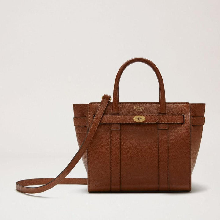 Mulberry Tasche Mini mit Reißverschluss Bayswater Eiche aus braunem Glattleder mit Reißverschluss, Griff und Schultergurt. Modell HH8730552G110