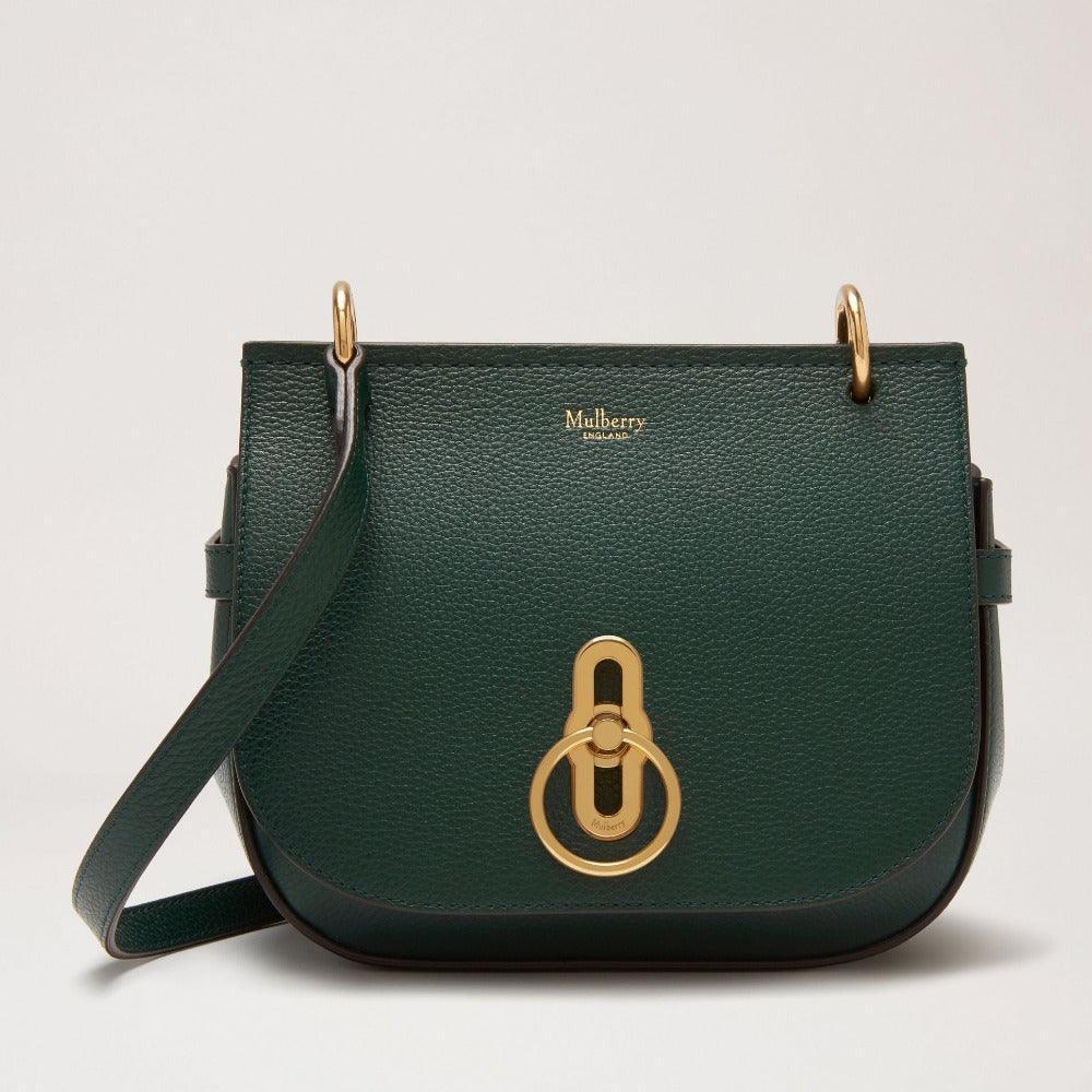 Mulberry Kleine Amberley Satchel-Tasche aus dunkelgrünem Leder mit goldenen Details, Modell HH4966205Q633