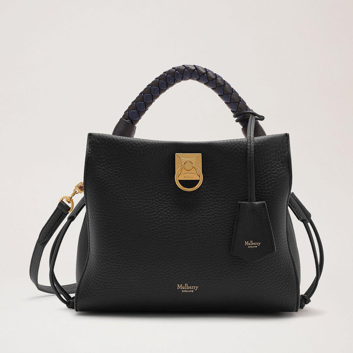 Mulberry Tasche Small Iris Heavy Grain Black aus schwarzem Leder mit Flechtdetail und goldener Schnalle. Modell HH6267000A100