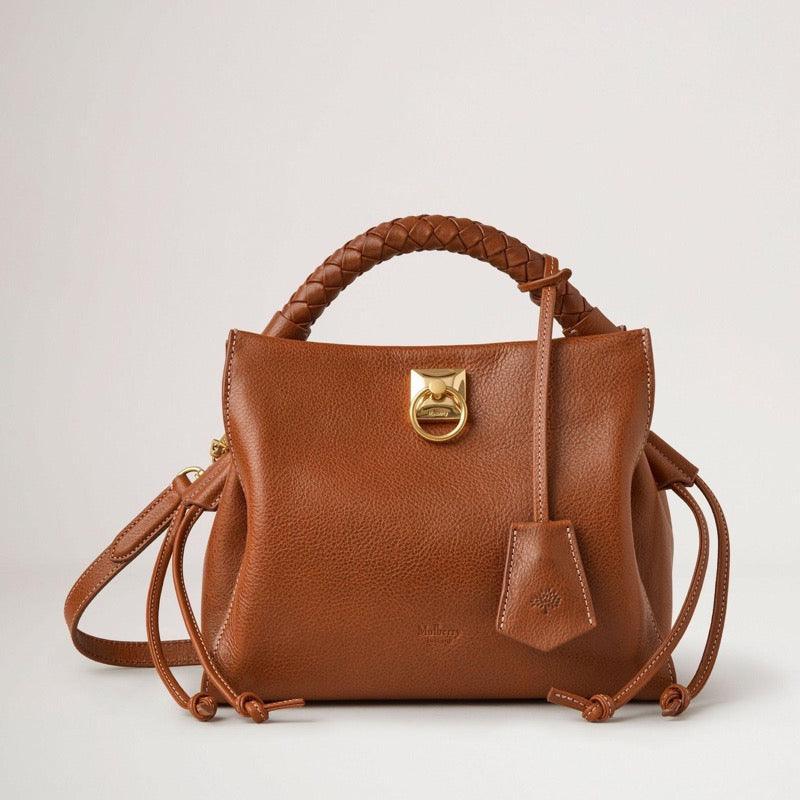 Mulberry Tasche Small Iris Legacy NVT Tasche aus braunem Eichenleder mit geflochtenem Griff und goldenen Details. Modell HH7949275G110