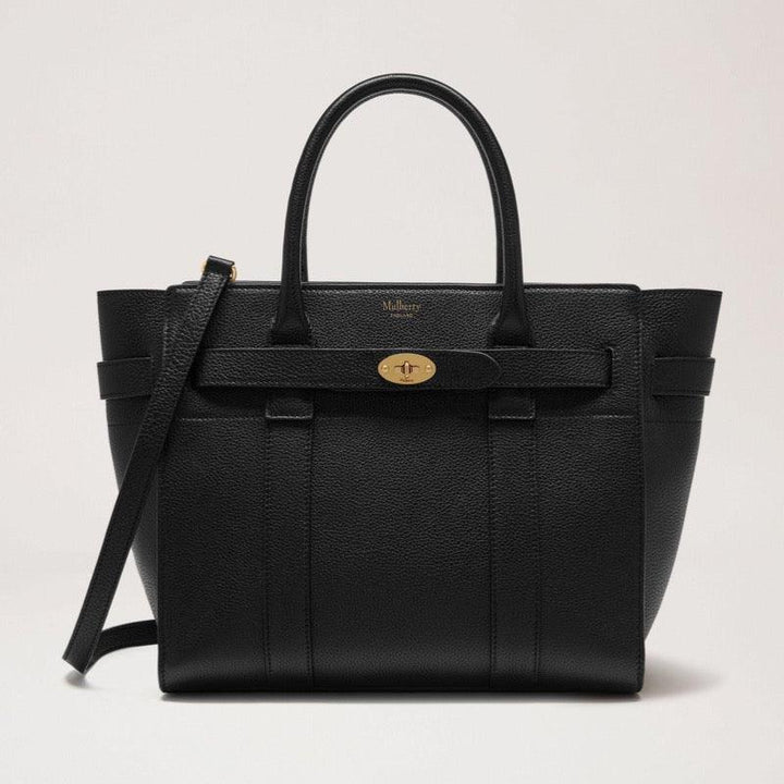 Mulberry Tasche klein mit Reißverschluss bayswater kleines klassisches Narbenleder in Schwarz aus schwarzem Leder mit Griff und Schultergurt, Modell HH4406205A100.