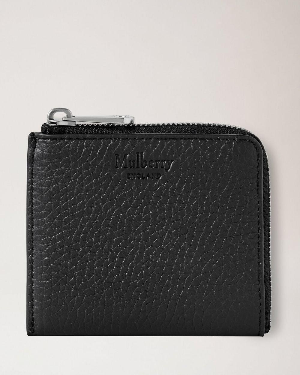 Mulberry Zipped Wallet Heavy Grain Black zeigt schwarze Geldbörse aus stark genarbtem Leder mit Reißverschluss, Modell rl6360736a100