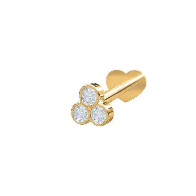 Nordahl 14kt Goldpiercing 0-04ct zeigt ein elegantes vergoldetes Piercing mit drei klaren Steinen, Modell 314007br5-1