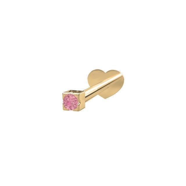 Nordahl 14kt Goldpiercing Pink Topaz zeigt ein elegantes vergoldetes Piercing mit rosa Stein und herzförmigem Rückenteil. Modell 314013-5-1