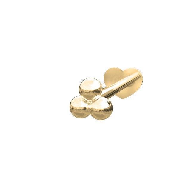 Nordahl Andersen 14-karätiges Piercing aus hellem Gold, vorne kleeförmig mit Herz als Verschluss. Modell 314002-5-1