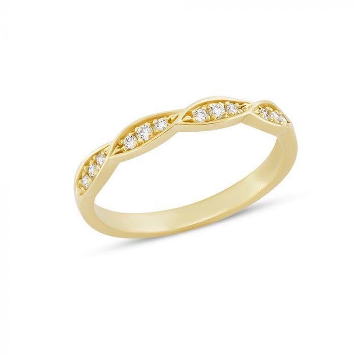 Nuran 14kt Lilja Leaf Ring mit Diamanten, eleganter Goldring mit Blättern und gefassten Steinen. Modell R1071-014-001