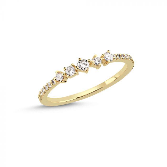 Nuran 14kt Noelle-Ring mit Diamanten, klassischer Goldring mit kleinen funkelnden Steinen, Modell A3056-021-001