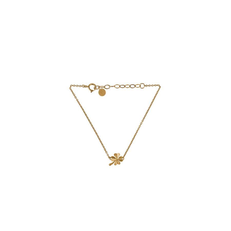 Pernille Corydon Kleeblatt-Armband, elegantes dünnes Armband aus Gold mit vierblättrigem Kleeblatt-Anhänger. Modell B-320-GP