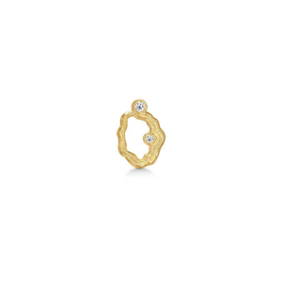 Polar Jewelry Aurora vergoldeter Ohrring einzeln in organisch goldfarbenem Design mit zwei klaren Steinen, Modell AUR-ST-GD-CZ-00407