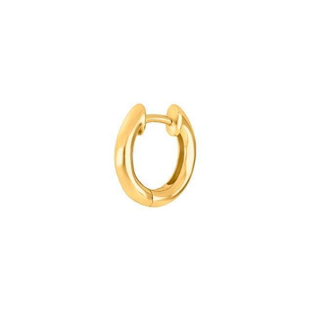 Der „Son of Noa Creole 12mm Gold Platted“ wird als einzelner, glänzend vergoldeter Kreolen-Ohrring vor einem weißen Hintergrund dargestellt. Modell 325157-3-1