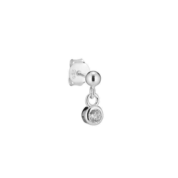 Der Crystal Silver Earring zeigt einen einzelnen Silberohrring mit rundem, klarem Stein. Modell SS1904-SS1904-1.